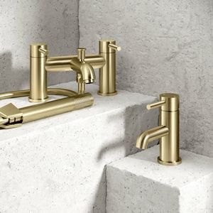 Trent Brushed Brass Basin & Shower Bath Mixer Tap Set