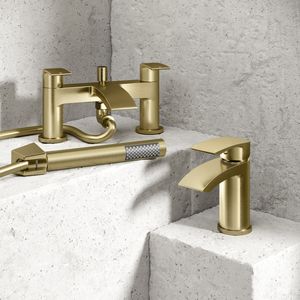 Severn Brushed Brass Basin & Shower Bath Mixer Tap Set