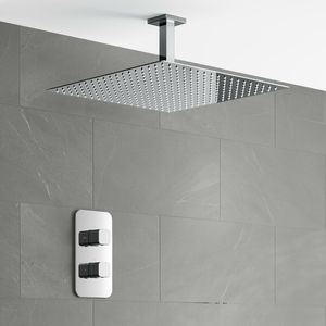 Galway Premium Ceiling Chrome Square Thermostatic Shower Set - 400mm Head