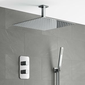 Galway Premium Ceiling Chrome Square Thermostatic Shower Set - 400mm Head & Hand Shower