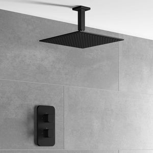Galway Premium Ceiling Matt Black Square Thermostatic Shower Set - 300mm Head