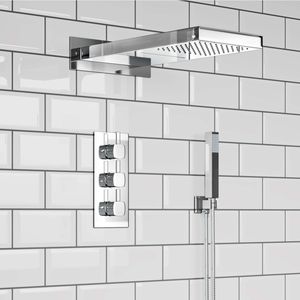 Chrome Square Thermostatic Waterfall Shower Set & Hand Shower
