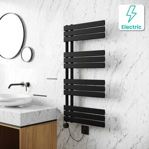 Seville Electric Matt Black Designer Flat Panel Heated Towel Rail 1200x600mm