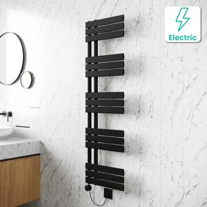 Seville Electric Matt Black Designer Flat Panel Heated Towel Rail 1600x450mm