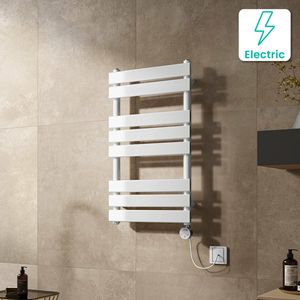 Santorini Electric White Flat Panel Heated Towel Rail 800x450mm