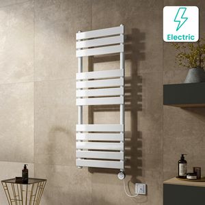 Santorini Electric White Flat Panel Heated Towel Rail 1200x450mm