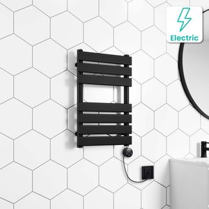 Santorini Electric Matt Black Flat Panel Heated Towel Rail 650x400mm