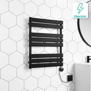 Santorini Electric Matt Black Flat Panel Heated Towel Rail 800x600mm