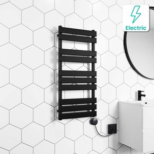 Santorini Electric Matt Black Flat Panel Heated Towel Rail 1000x450mm