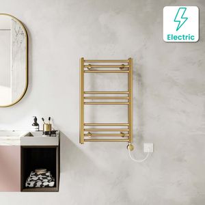Barcelona Electric Brushed Brass Straight Heated Towel Rail 800x500mm
