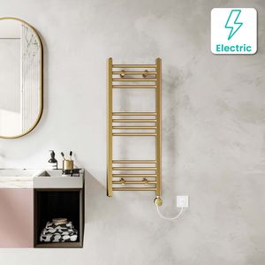Barcelona Electric Brushed Brass Straight Heated Towel Rail 1000x400mm