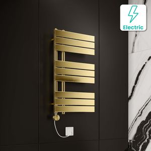 Seville Electric Brushed Brass Designer Flat Panel Heated Towel Rail 800x450mm