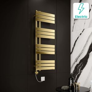 Seville Electric Brushed Brass Designer Flat Panel Heated Towel Rail 1200x450mm