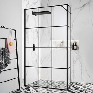 Munich Matt Black Crittall Style 8mm Wet Room Shower Glass 1200mm & 250mm Return Panel