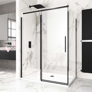 Stockholm Matt Black Easy Clean 8mm Frameless Sliding Shower Enclosure 1400x900mm