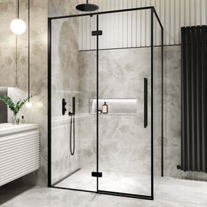 Helsinki Matt Black Premium Easy Clean 8mm Hinged Shower Enclosure 1200x800mm