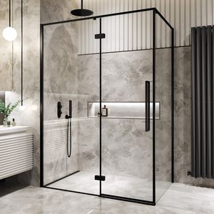 Helsinki Matt Black Premium Easy Clean 8mm Hinged Shower Enclosure 1400x800mm