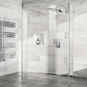 Copenhagen Easy Clean 8mm Walk Through Wet Room Shower Glass Panel 1400mm & 250mm Return Panel