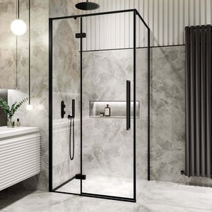 Helsinki Matt Black Premium Easy Clean 8mm Hinged Shower Enclosure 1100x900mm