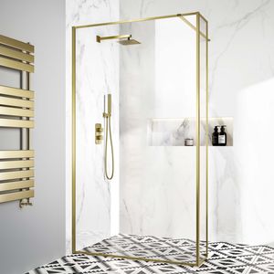 Munich Brushed Brass Framed 8mm Wet Room Shower Glass 1200mm & 250mm Return Panel