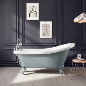 Highbury 1550mm Dove Grey Roll Top Slipper Bath - Grey Ball Feet