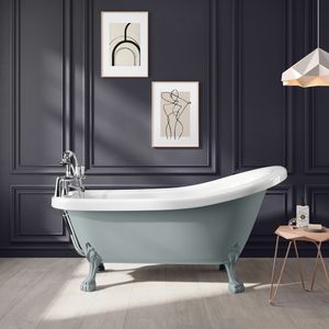 Highbury 1550mm Dove Grey Roll Top Slipper Bath - Grey Claw Feet