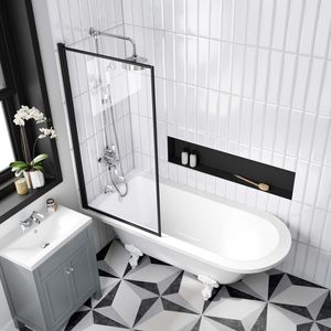Abingdon 1700 Roll Top Shower Bath - White Ball Feet & 6mm Easy Clean Matt Black Framed Screen