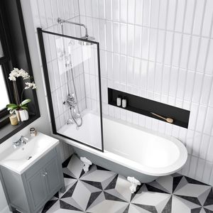 Abingdon 1700 Dove Grey Roll Top Shower Bath - White Ball Feet & 6mm Easy Clean Matt Black Framed Screen