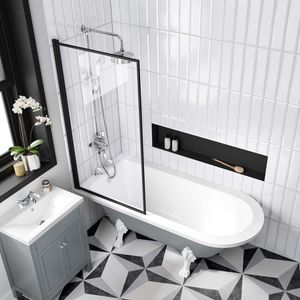Abingdon 1700 Dove Grey Roll Top Shower Bath - White Claw Feet & 6mm Easy Clean Matt Black Framed Screen