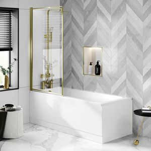 Hereford 1600x700 Square Shower Bath & 6mm Easy Clean Brushed Brass Framed Bath Screen