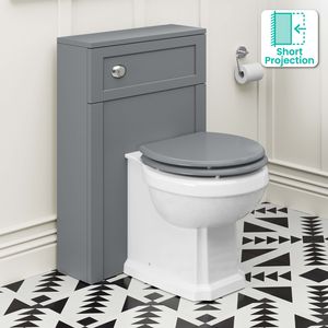Bermuda Traditional Dove Grey Slimline Back To Wall Unit and Hudson Toilet with Wooden Seat
