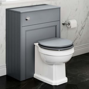 Traditional Dove Grey Back To Wall Unit and Hudson Toilet with Wooden Seat