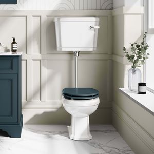 Hudson Traditional Toilet With Low-Level Cistern and Inky Blue Wooden Seat
