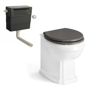 Hudson Traditional Back To Wall Toilet With Graphite Grey Wooden Seat and Concealed Cistern