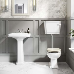 Hudson Traditional Low-Level Toilet With Chalk White Seat & Pedestal Basin - Single Tap Hole