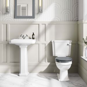 Hudson Traditional Close Coupled Toilet With Dove Grey Seat & Pedestal Basin - Single Tap Hole