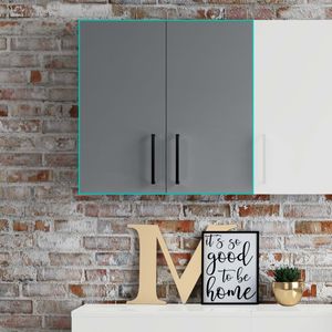 Harper Stone Grey Wall Hung Cabinet 600x600mm - Black Accents