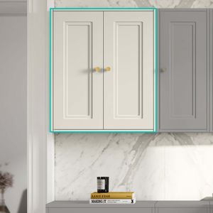 Chalk White Wall Hung Cabinet 700x600mm - Brushed Brass Accents