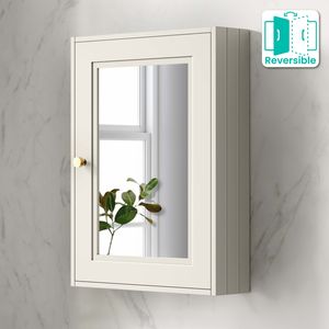 Chalk White Mirror Cabinet 700x500mm - Brushed Brass Accents