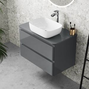 Corsica Storm Grey Wall Hung Drawer Vanity With Curved Counter Top Basin 800mm