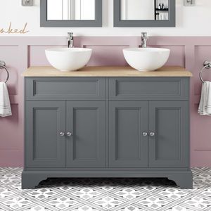 Lucia Slate Grey Double Vanity With Oak Top & Round Counter Top Basin 1200mm