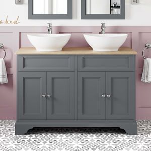 Lucia Slate Grey Double Vanity With Oak Top & Oval Counter Top Basin 1200mm