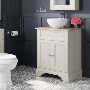 Lucia Chalk White Vanity With Oak Effect Top & Round Counter Top Basin 640mm