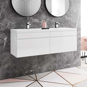 Trent Gloss White Wall Hung Double Basin Drawer Vanity 1200mm