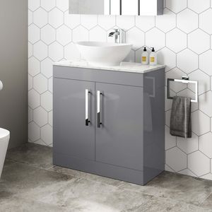 Avon Stone Grey Vanity with Marble Top & Oval Counter Top Basin 800mm