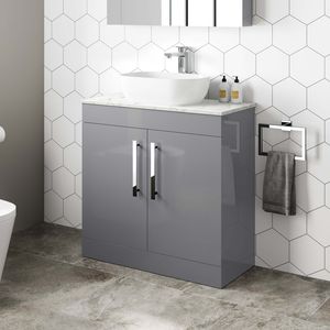 Avon Stone Grey Vanity with Marble Top & Curved Counter Top Basin 800mm