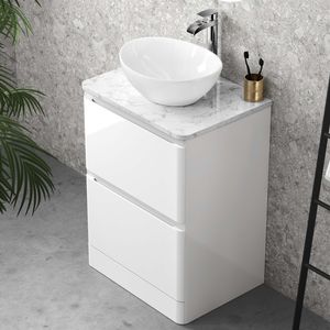 Corsica Gloss White Vanity Drawer with Marble Top & Oval Counter Top Basin 600mm