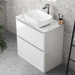 Corsica Gloss White Vanity Drawer with Marble Top & Curved Counter Top Basin 800mm