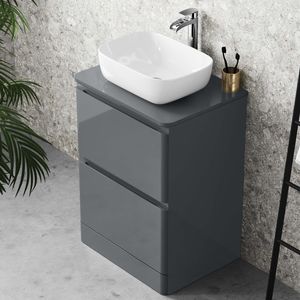 Corsica Storm Grey Drawer Vanity with Curved Counter Top Basin 600mm