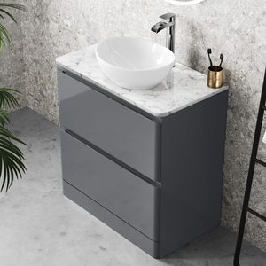 Corsica Storm Grey Vanity Drawer with Marble Top & Oval Counter Top Basin 800mm